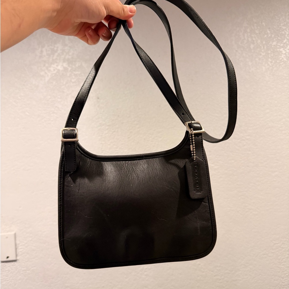 Coach Black Leather Shoulder Bag with Tag Charm